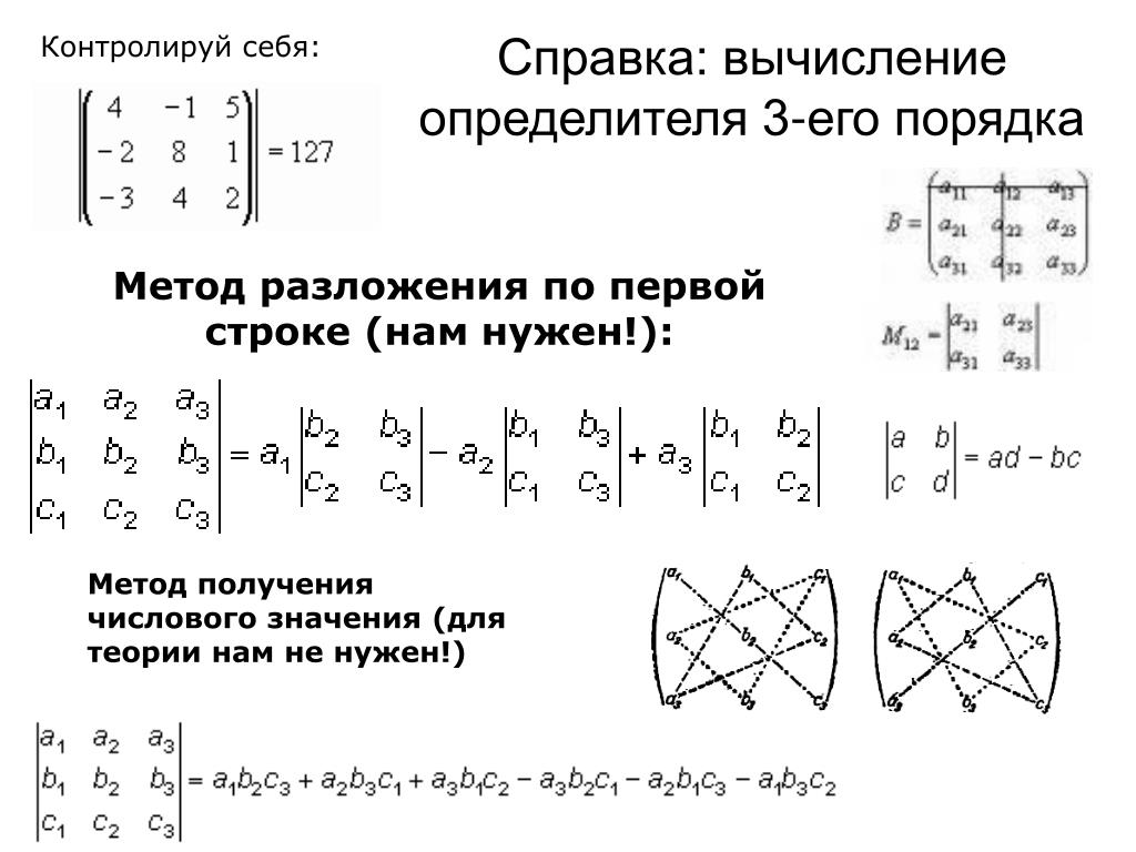 Пример вычисления определителя (детерминанта) матрицы