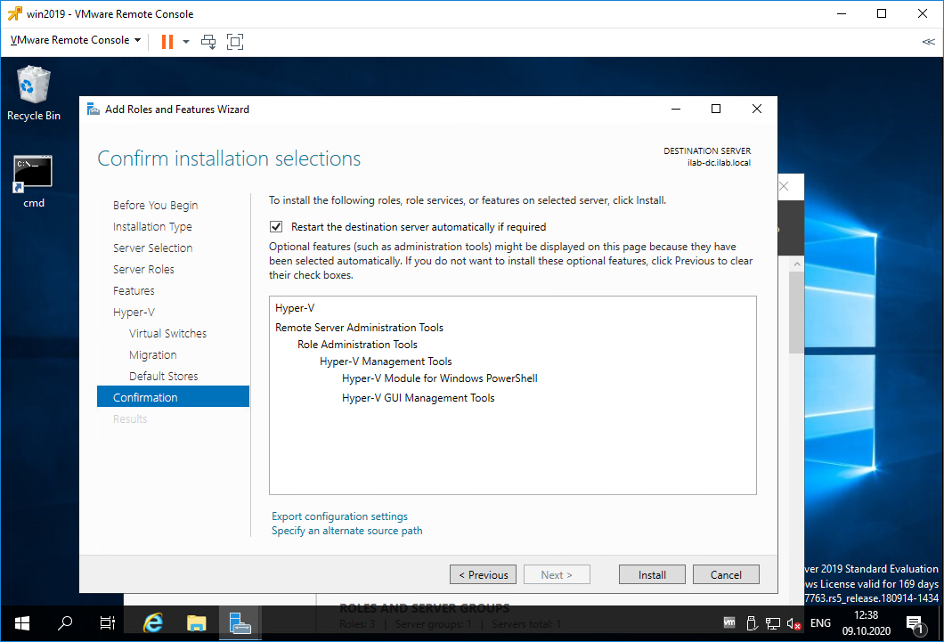 Как установить и настроить hyper-v core 2019